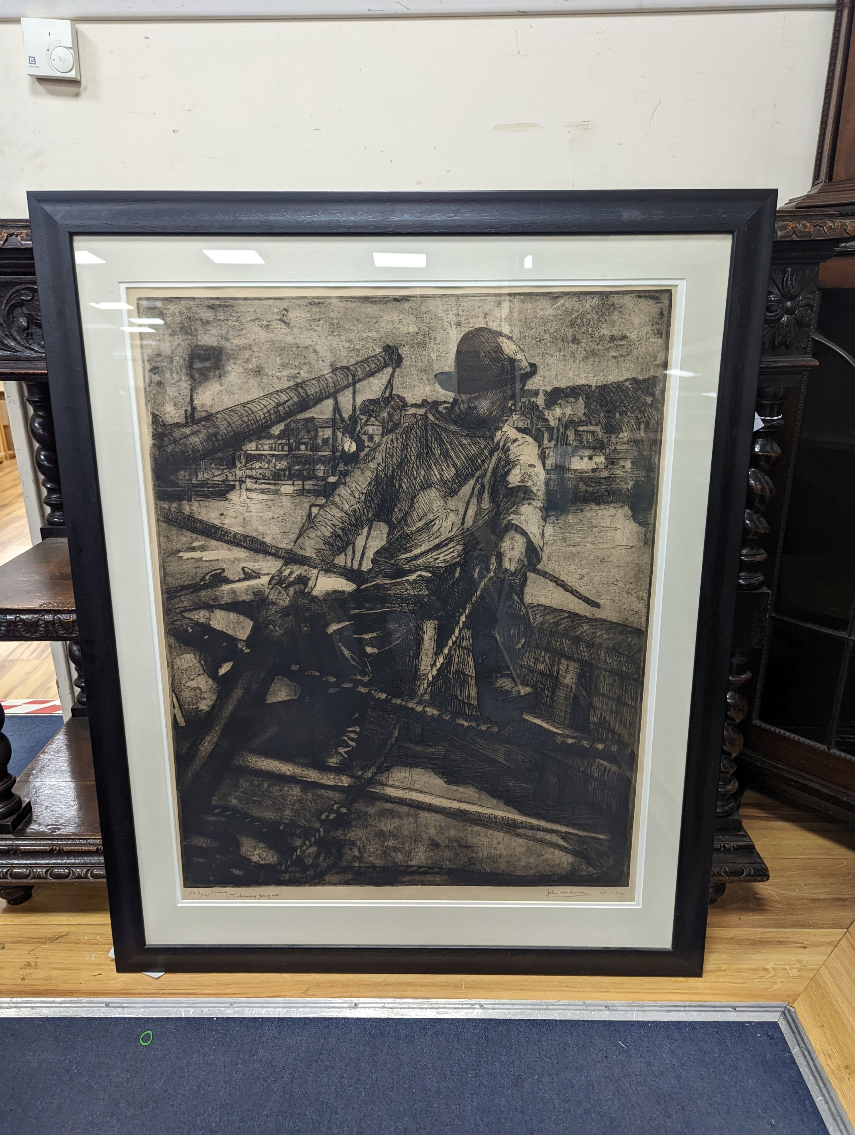 Jean Michaux (1876-1956), etching, 'Fisherman going out', signed in ink, 3/50, 79 x 62cm - Image 2 of 4