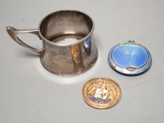 A George V silver cup holder, Birmingham, 1918, a silver and enamel Cardiff & County Horticultural