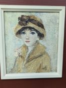 Modern British, Oil on board, mid 20th century Portrait of a lady, signed Marj, 27 x 23.5cm