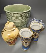 A collection of mixed porcelain including A pair of Bloor Derby scent bottles and stoppers, a Samson