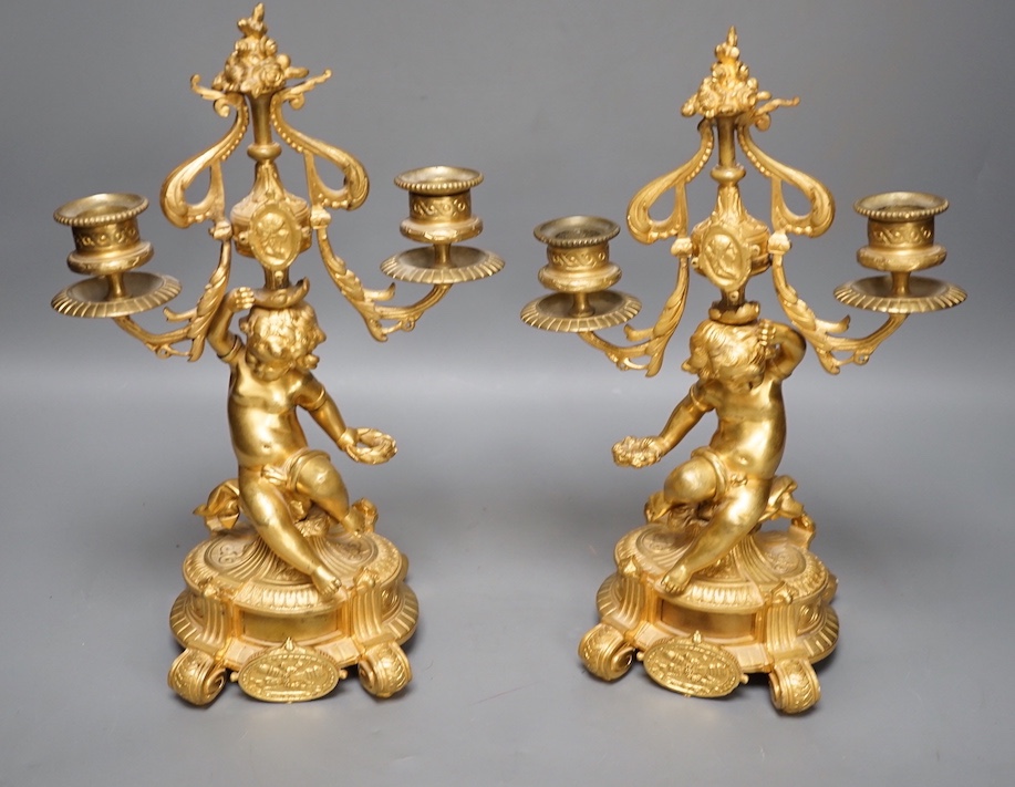 A pair of Louis XVI ormolu cherub candelabra 31cm - Image 4 of 5