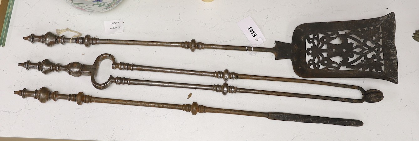 A set of three late Georgian steel fire irons, 79cm