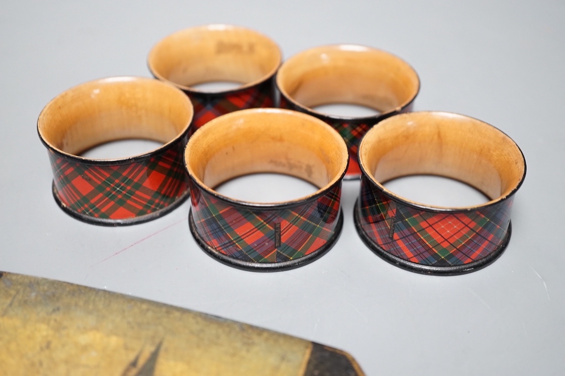 A German papier mache spectacles case and five Tartan ware napkin rings - Image 3 of 5