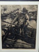 Jean Michaux (1876-1956), etching, 'Fisherman going out', signed in ink, 3/50, 79 x 62cm