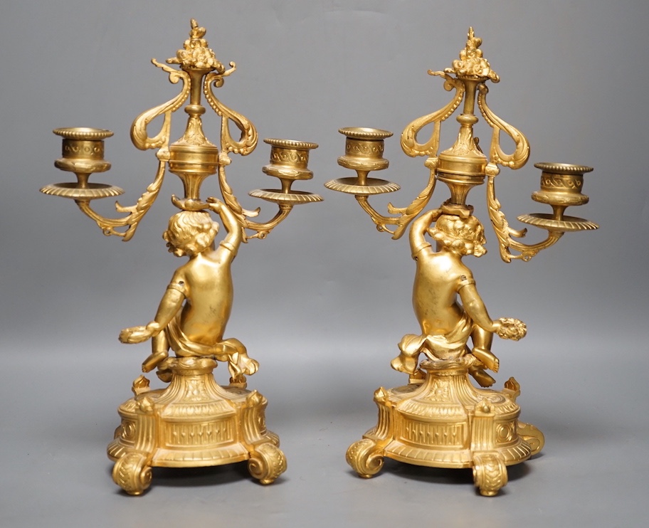 A pair of Louis XVI ormolu cherub candelabra 31cm - Bild 5 aus 5