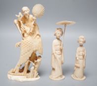 Three Japanese ivory groups or figures, early 20th century, tallest 18cm