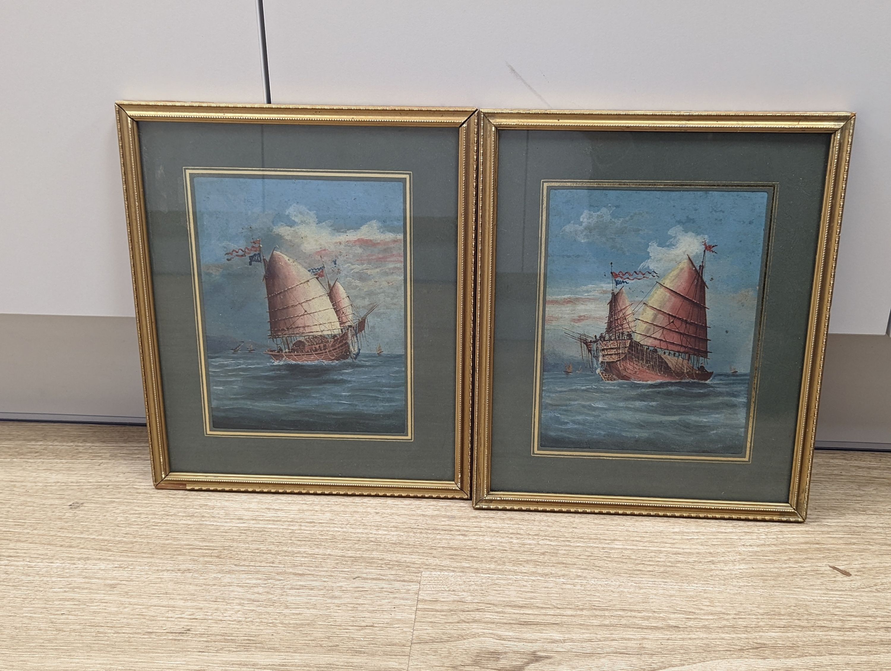 Chinese School, gouache, pair of ship paintings, c.1900, 21 x 16.5cm