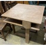 A cross banded limed oak square games table by Rowley, London, 76cm, height 75cm