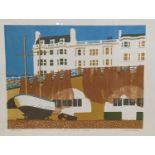 Geoffrey Elliott (1935-), artist proof print, 'Boats and fishing nets, Brighton', signed in