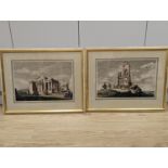 After Stuart & Revett, pair of hand coloured engravings of figures amongst Greek temples, 30 x 45cm