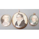 Three Georgian portrait miniatures on ivory of gentlemen,largest 5 cms high, two gold framed