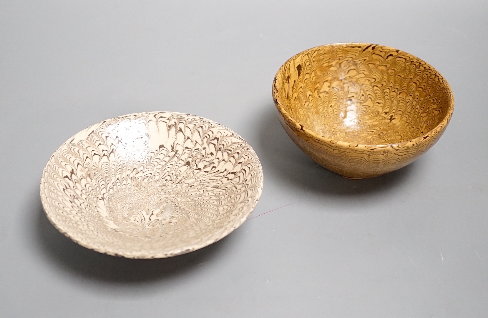 Two Chinese marbled pottery bowls, 14.5cm
