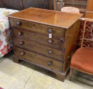 A George III mahogany dressing chest, with a fitted top drawer and later handles, width 91cm,