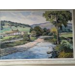 Walter Cecil Horswell (1911-1997), oil on board, 'Hubberholme' Yorkshire dale river scene