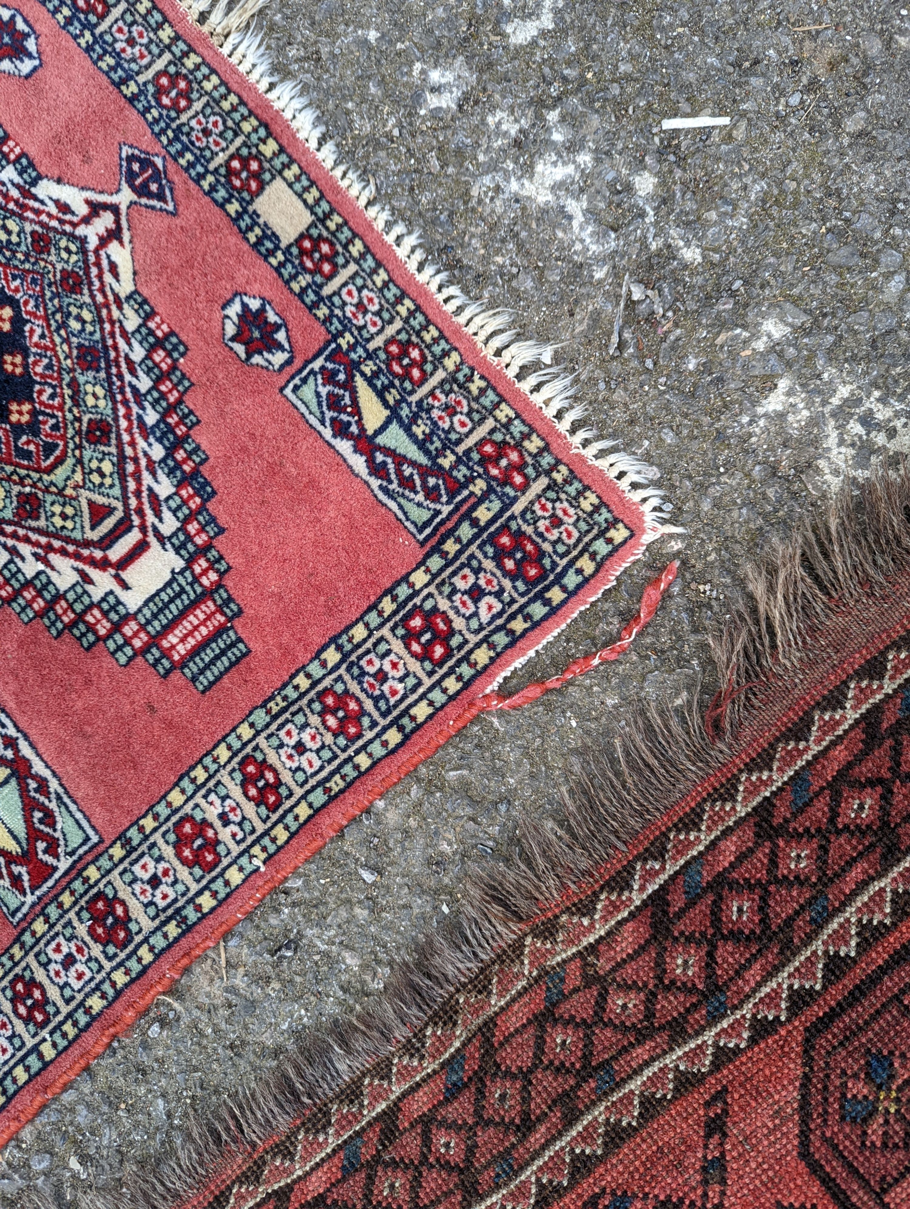 A North West Persian blue ground runner, 300 x 109 (worn and holed) a North West Persian rug, Bohara - Image 8 of 12