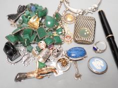 An early 20th century Cymric sterling and enamel brooch, 29mm, a silver nurses buckle and a group of