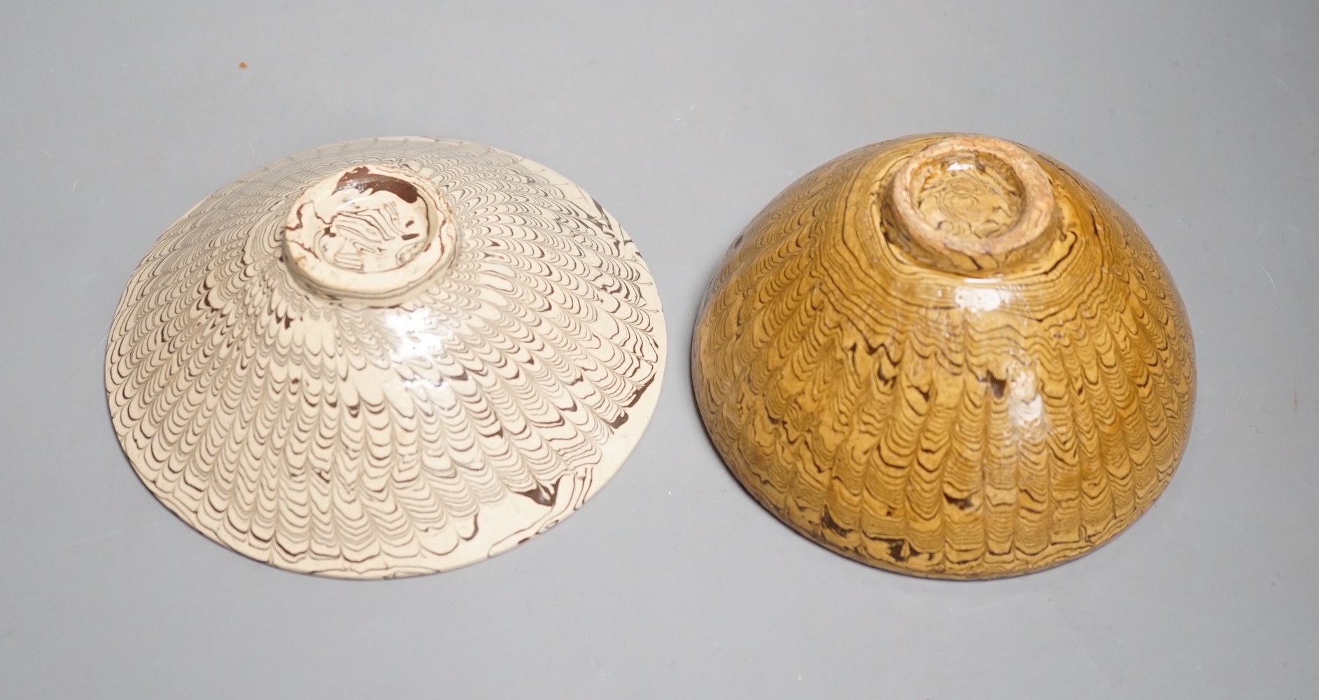 Two Chinese marbled pottery bowls, 14.5cm - Image 6 of 6
