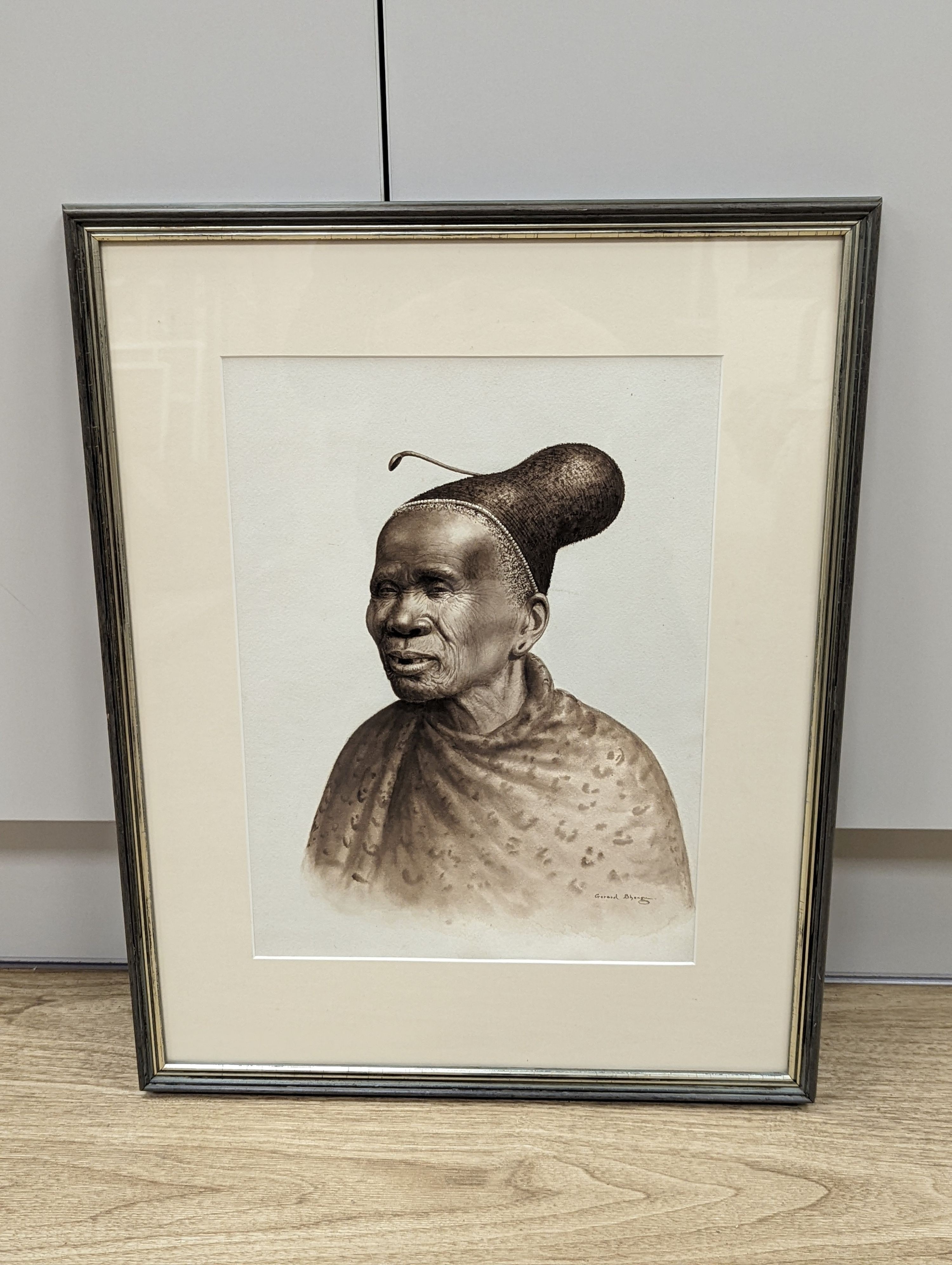 Gerard Bhengu (1910-1990), watercolour, Study of an elderly Zulu woman, signed, 36 x 26.5cm - Image 2 of 4