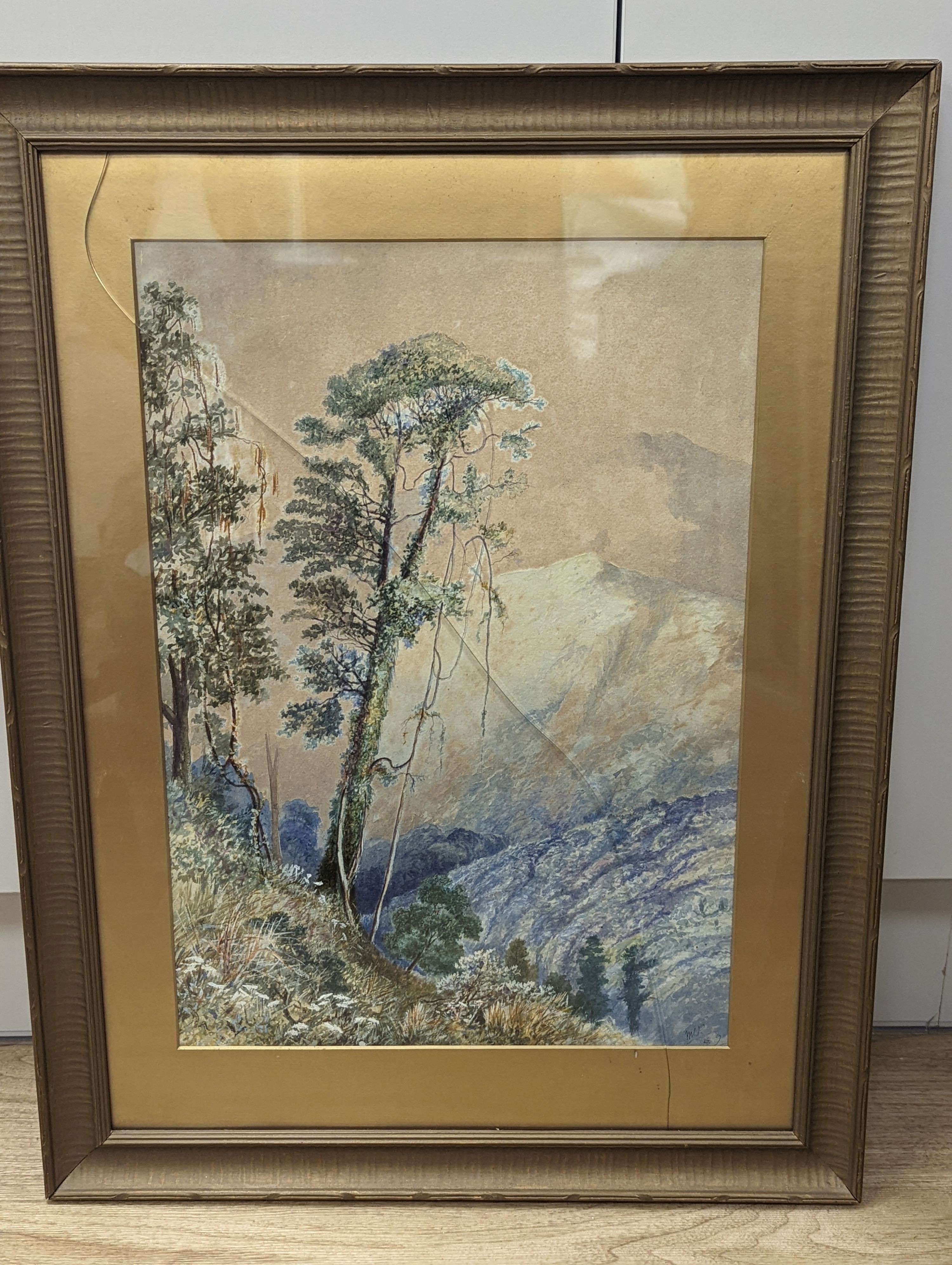 Late 19th century Indian School, watercolour depicting mountainous landscape, initialled MJP and - Bild 2 aus 4