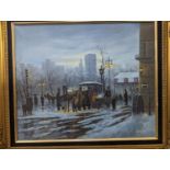 C. Jonnson - modern oil on canvas, Winter town scene, 49.5 x 59.5cm