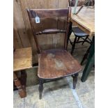 A harlequin set of eight 19th century beech and elm Windsor kitchen chairs