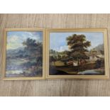 Two 19th century oils on board, landscapes, signed indistinctly, and the other depicting cattle in