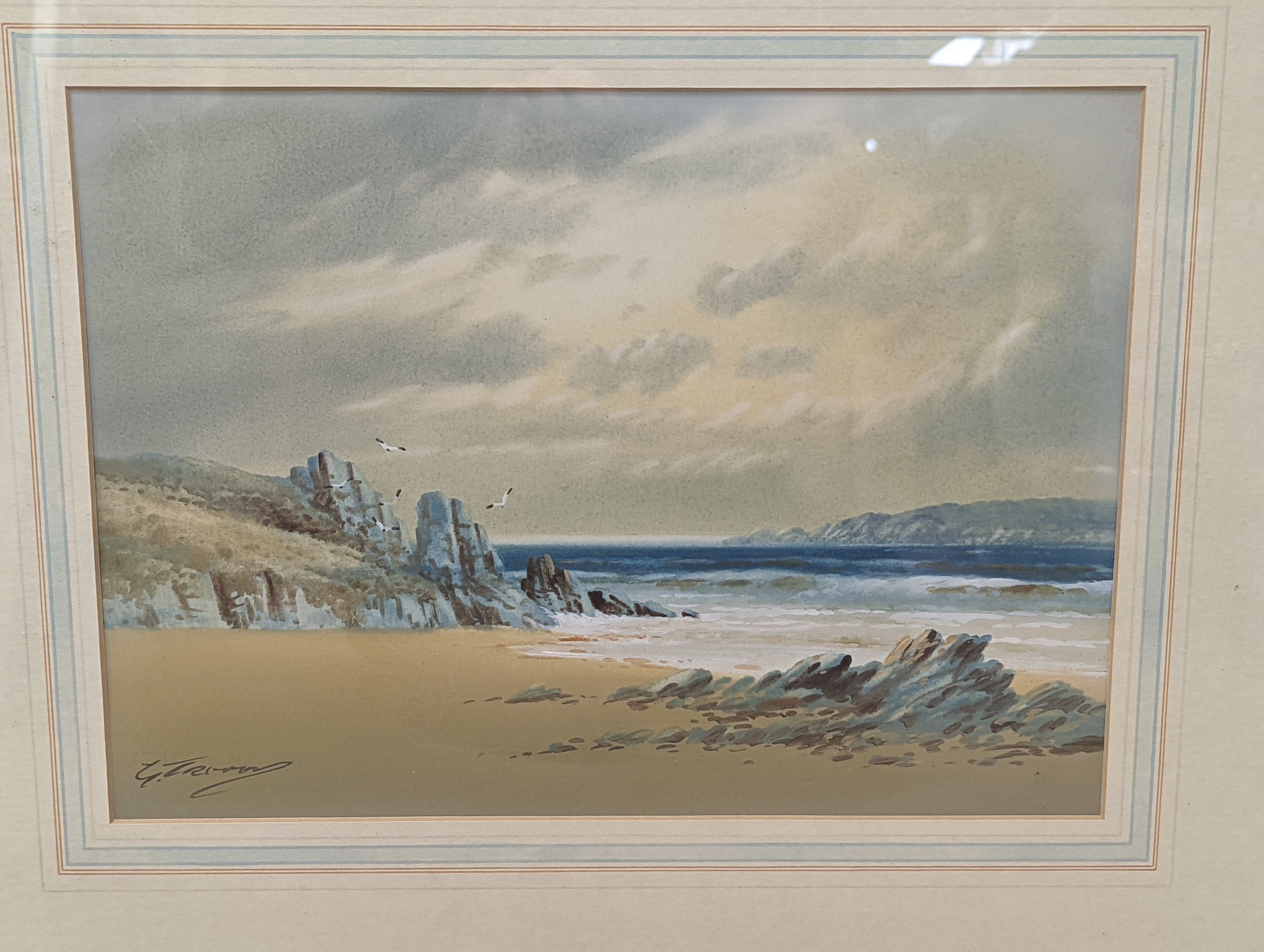 Two early 20th century watercolours depicting seascape and cattle drover, both signed, 25 x 35cm, 27 - Image 2 of 6