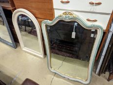 Two modern cream painted wall mirrors, larger width 69cm, height 106cm