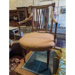 A Sheraton design mahogany elbow chair, width 54cm, depth 44cm, height 93cm