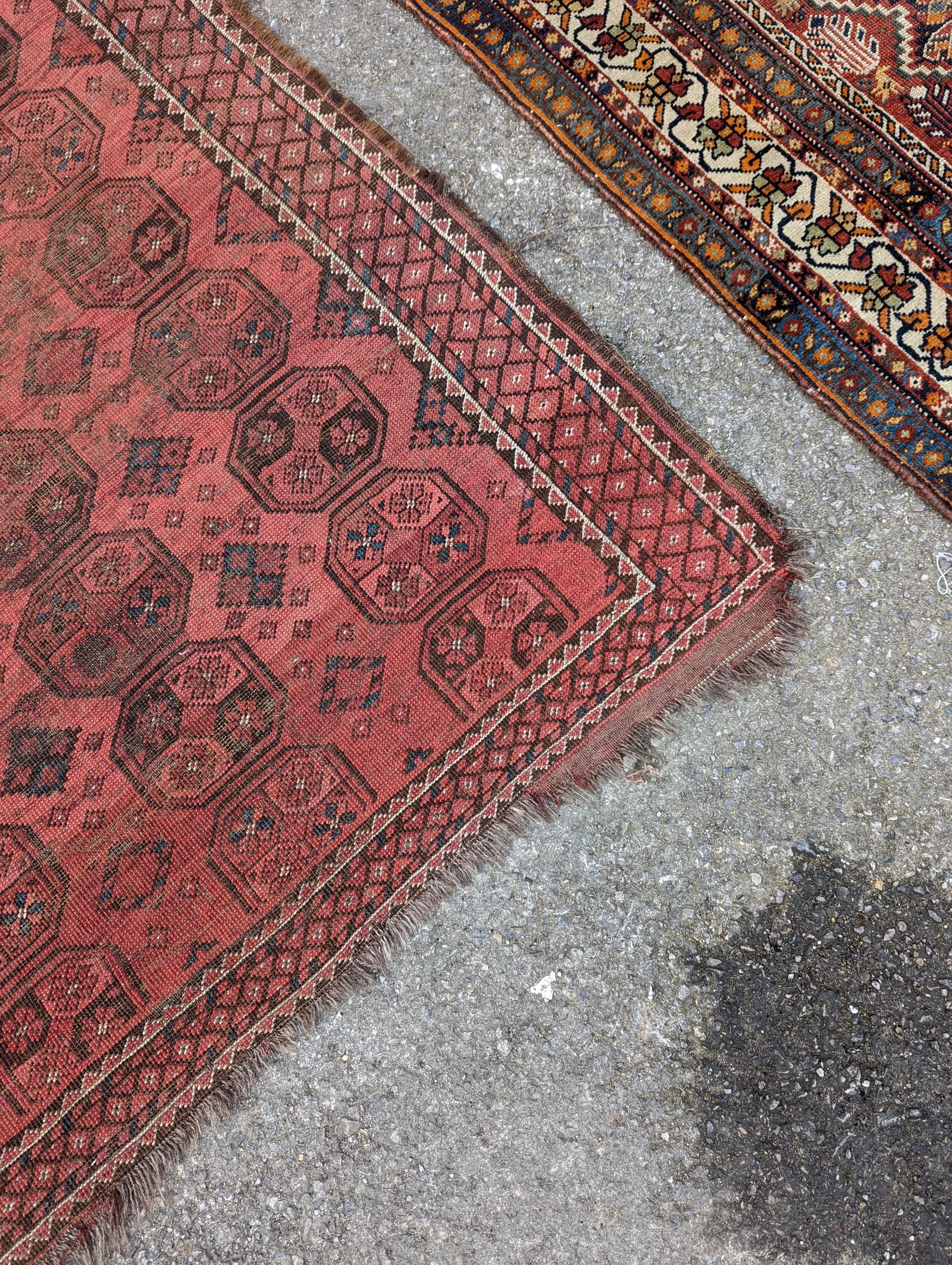 A North West Persian blue ground runner, 300 x 109 (worn and holed) a North West Persian rug, Bohara - Image 5 of 12