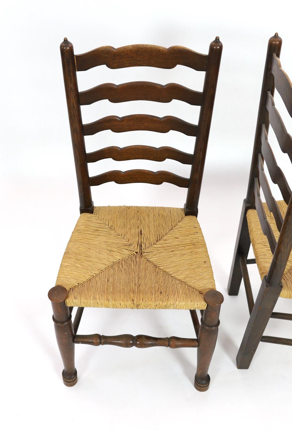 A pair of 18th century style rush seat oak ladderback dining chairs - Image 2 of 4