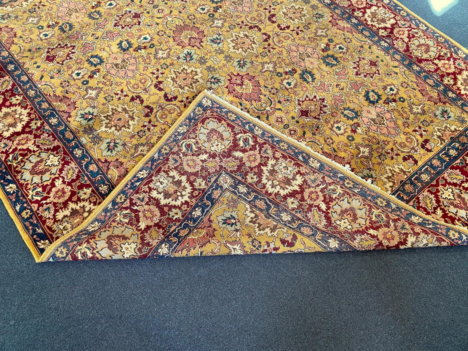 An Agra gold ground carpet with dense palmette field and wide conforming border 360 x 280 cms - Image 10 of 10