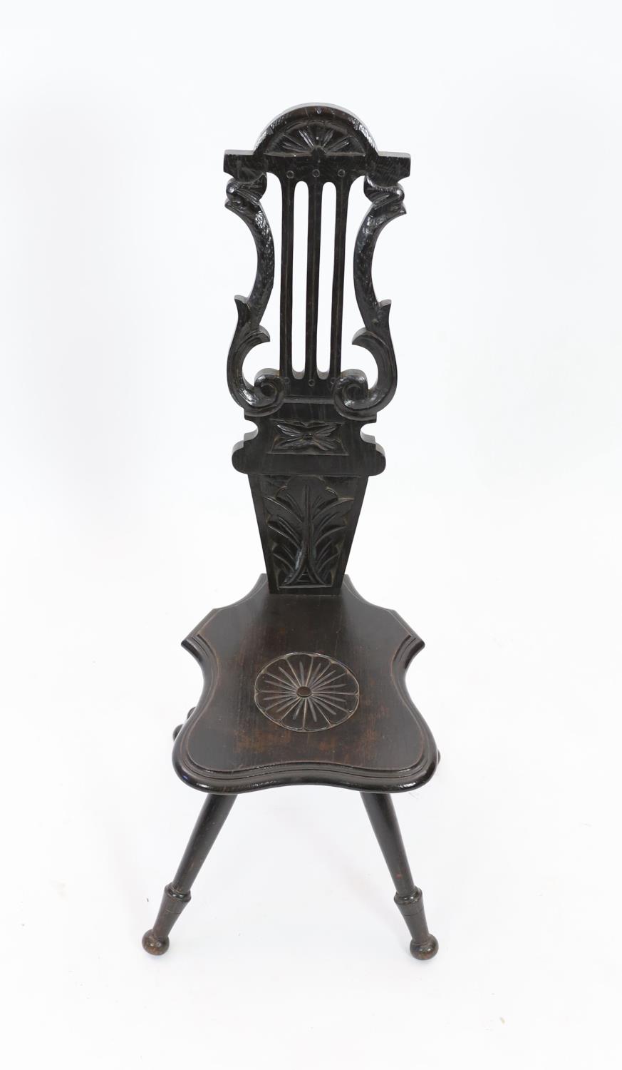 An early 20th century carved oak spinning chair, with lyre back, height 89cm - Image 2 of 3