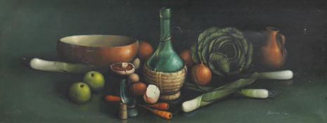 G.L. Reekie, oil on canvas, Earthenware bowl with Chianti bottle, signed and dated 1967, Stacy Marks