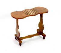 A Victorian parquetry inlaid walnut games table, of rectangular serpentine form, width 84cm depth