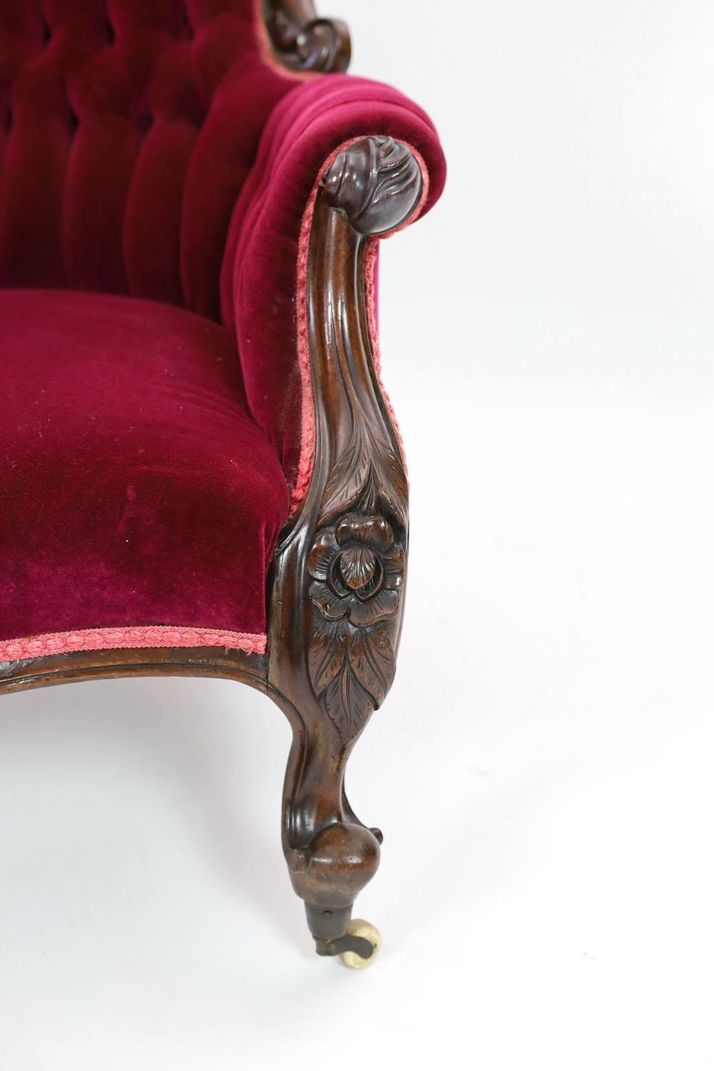 A Victorian walnut upholstered spoonback armchair, width 72cm depth 78cm height 102cm - Image 3 of 5