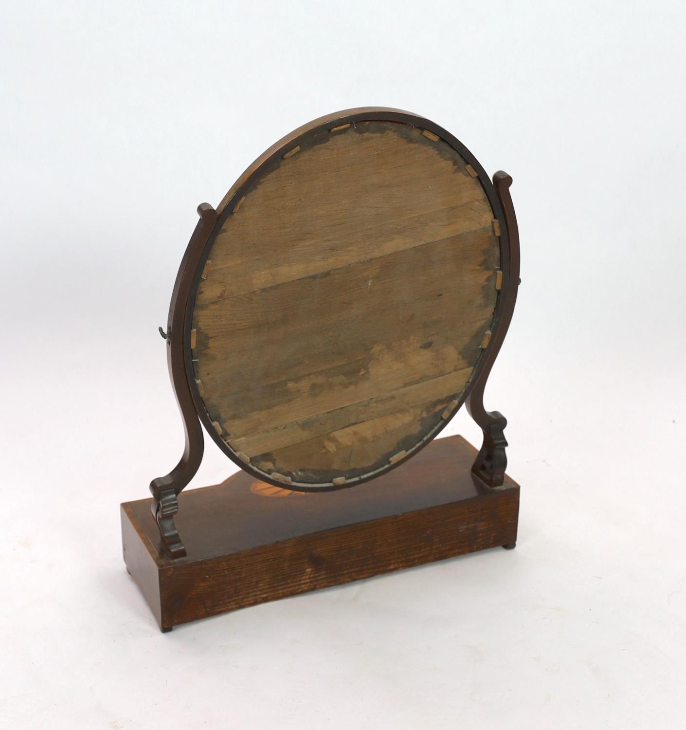 A George III mahogany satinwood paterae inlaid bowfront toilet mirror, width 57cm depth 24cm - Image 3 of 3