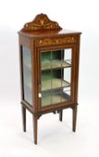 An Edwardian Art Nouveau inlaid mahogany display cabinet, with leaded glazed door, width 56cm