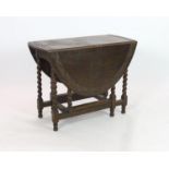 An early 20th century 18th century style oak gateleg dining table, width 98cm depth 46cm height