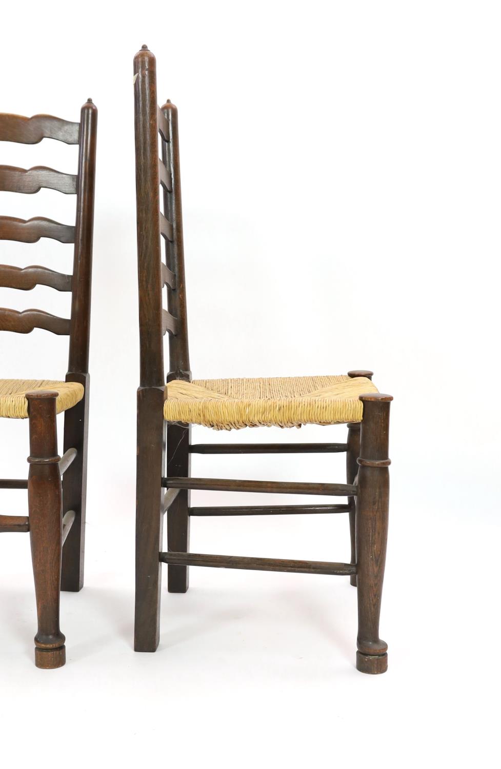 A pair of 18th century style rush seat oak ladderback dining chairs - Image 3 of 4