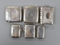 Five assorted Victorian and later silver vesta cases, largest, 488 and a plated novelty