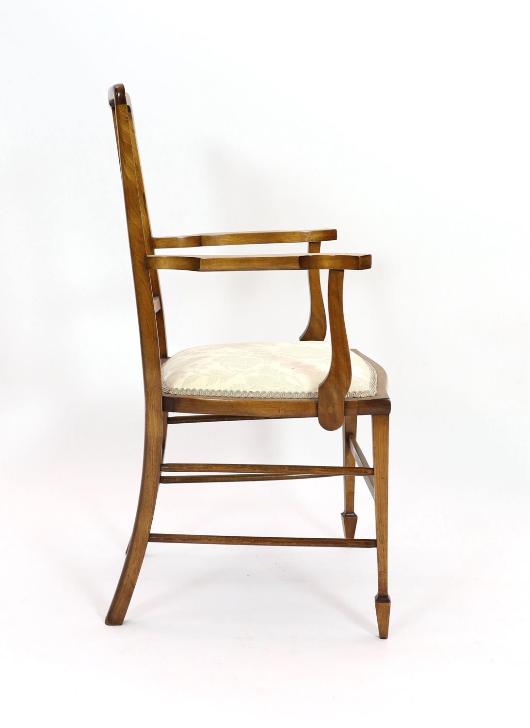 An Edwardian inlaid mahogany elbow chair, width 51cm depth 45cm height 96cm, and two Edwardian - Image 3 of 4
