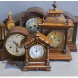 Six Victorian and later mantel clocks and timepieces, tallest 42cm