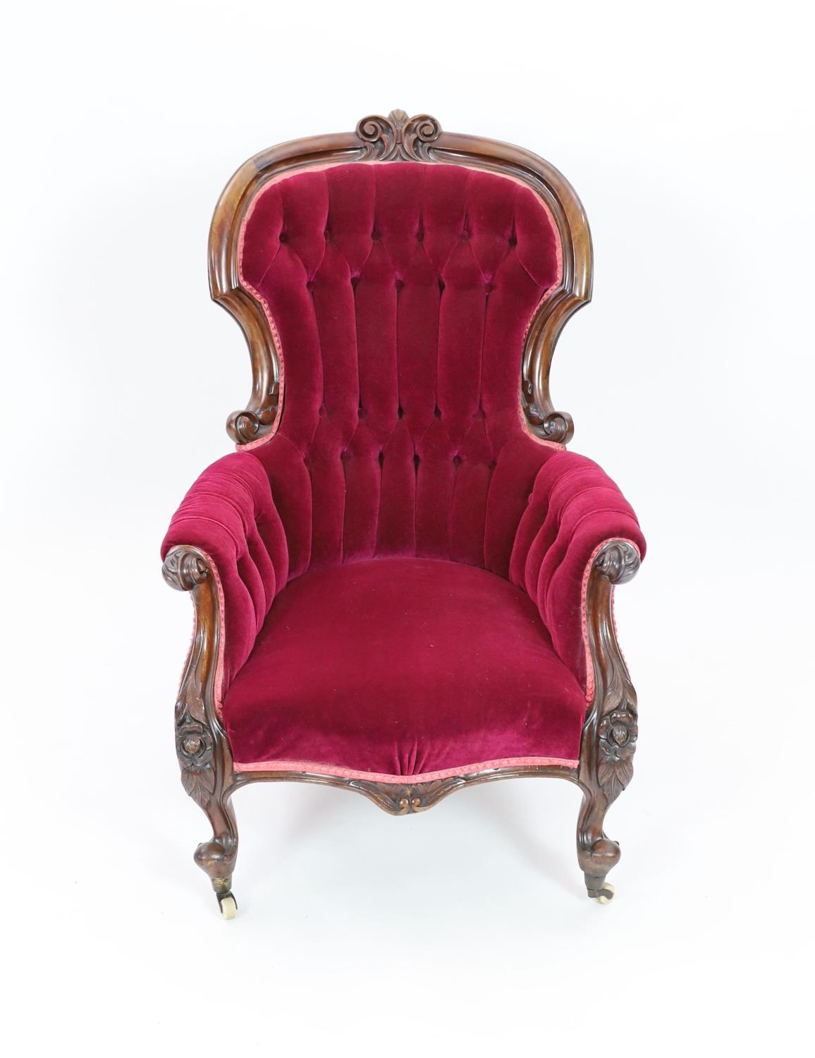 A Victorian walnut upholstered spoonback armchair, width 72cm depth 78cm height 102cm - Image 2 of 5
