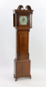 An early 19th century mahogany banded oak cased thirty hour longcase clock, with 25cm square brass