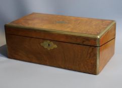 A Victorian brass mounted walnut writing slope, width 44cm