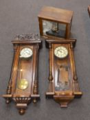 Two late 19th / early 20th century Vienna type wall clocks, larger 119 cms and a set of oak cased
