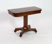 An early Victorian rectangular mahogany folding card table, on octagonal column, width 90cm depth