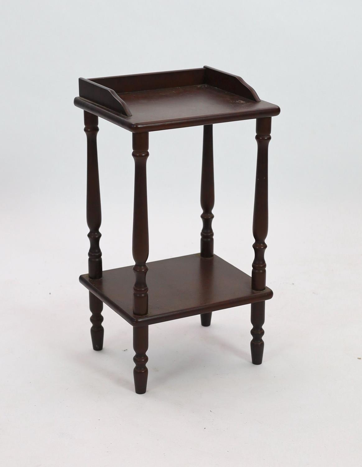 A Victorian style mahogany two tier table, width 36cm height 63cm