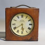 A 19th century mahogany cased circular lacquered brass travelling timepiece marked Dent London, case